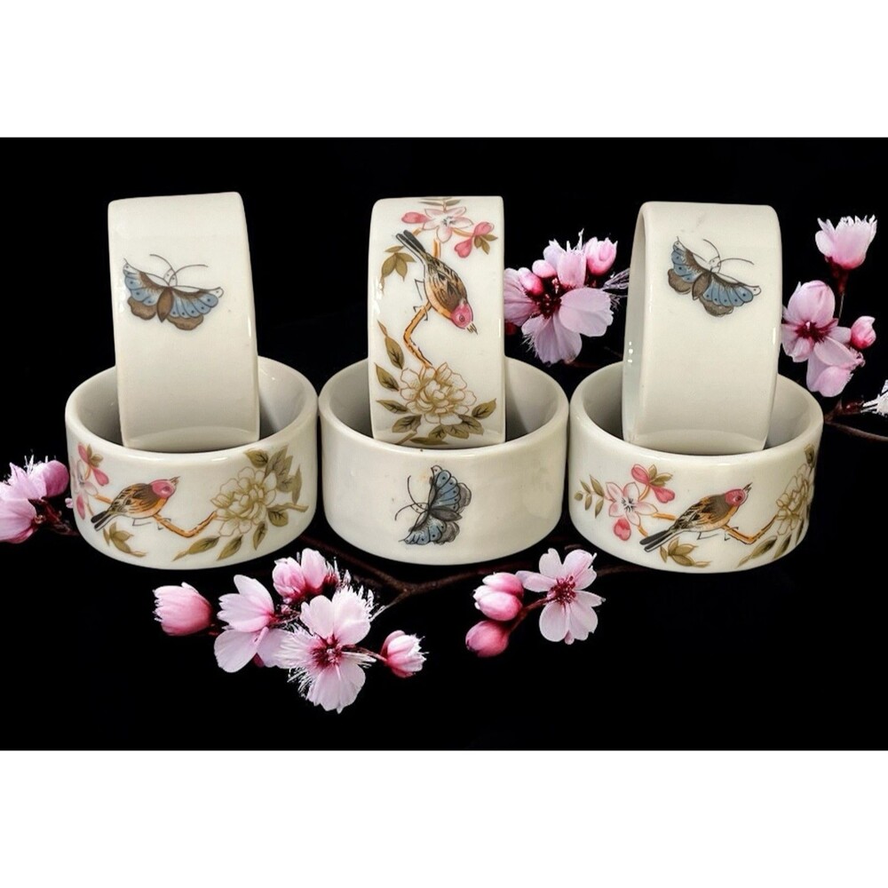 Shafford Chinese Garden with Bird, Butterfly, Flowers Napkin Rings Set 6 Japan A